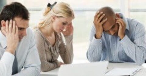 Group of stressful businesspeople having problems.